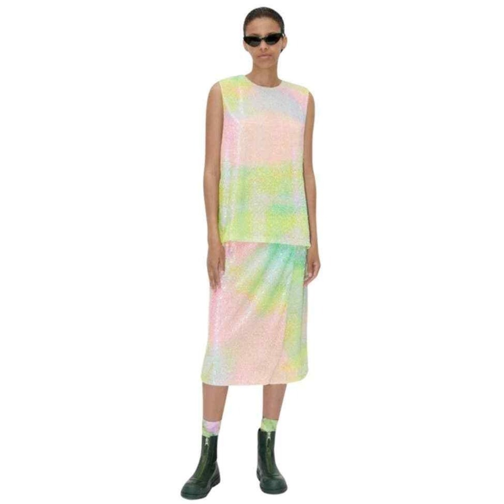 STINE GOYA Drisha Sequined Sleeveless Top Womens Small Pastel Rainbow Fireworks